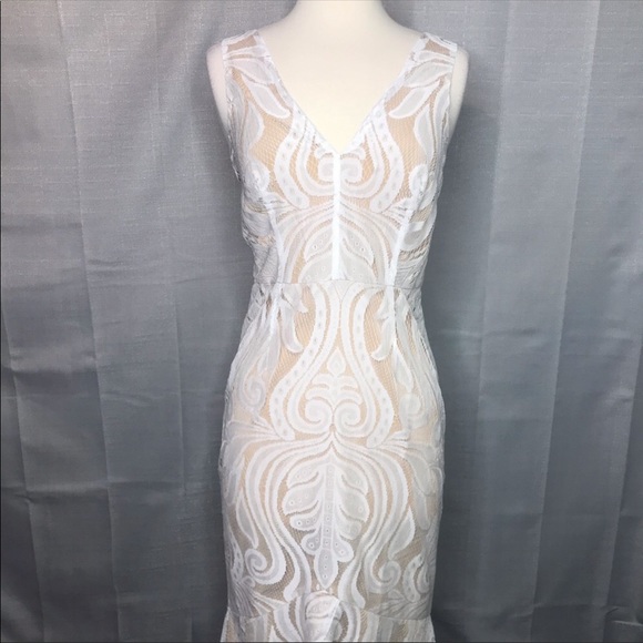 Lulus White Nude Lace Maxi dress - Picture 3 of 7